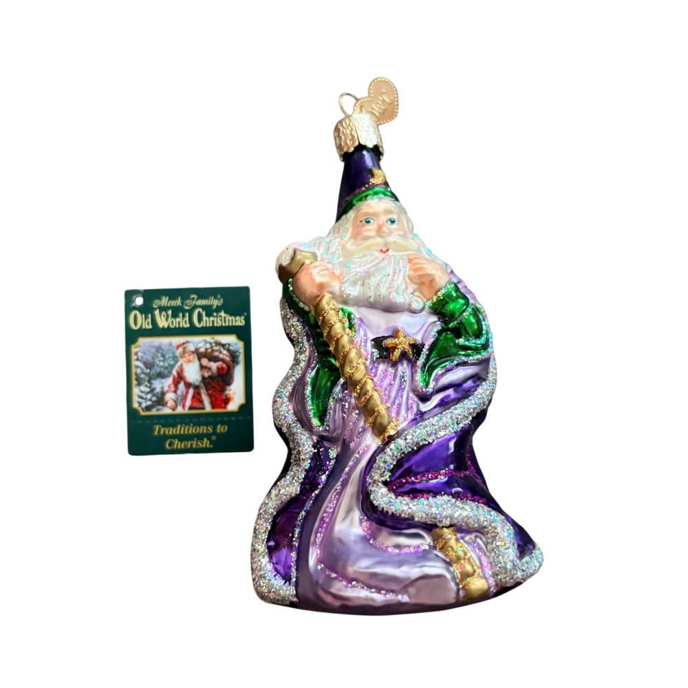 Old World Christmas Wizard Glass Ornament Purple Robe Sorcerer